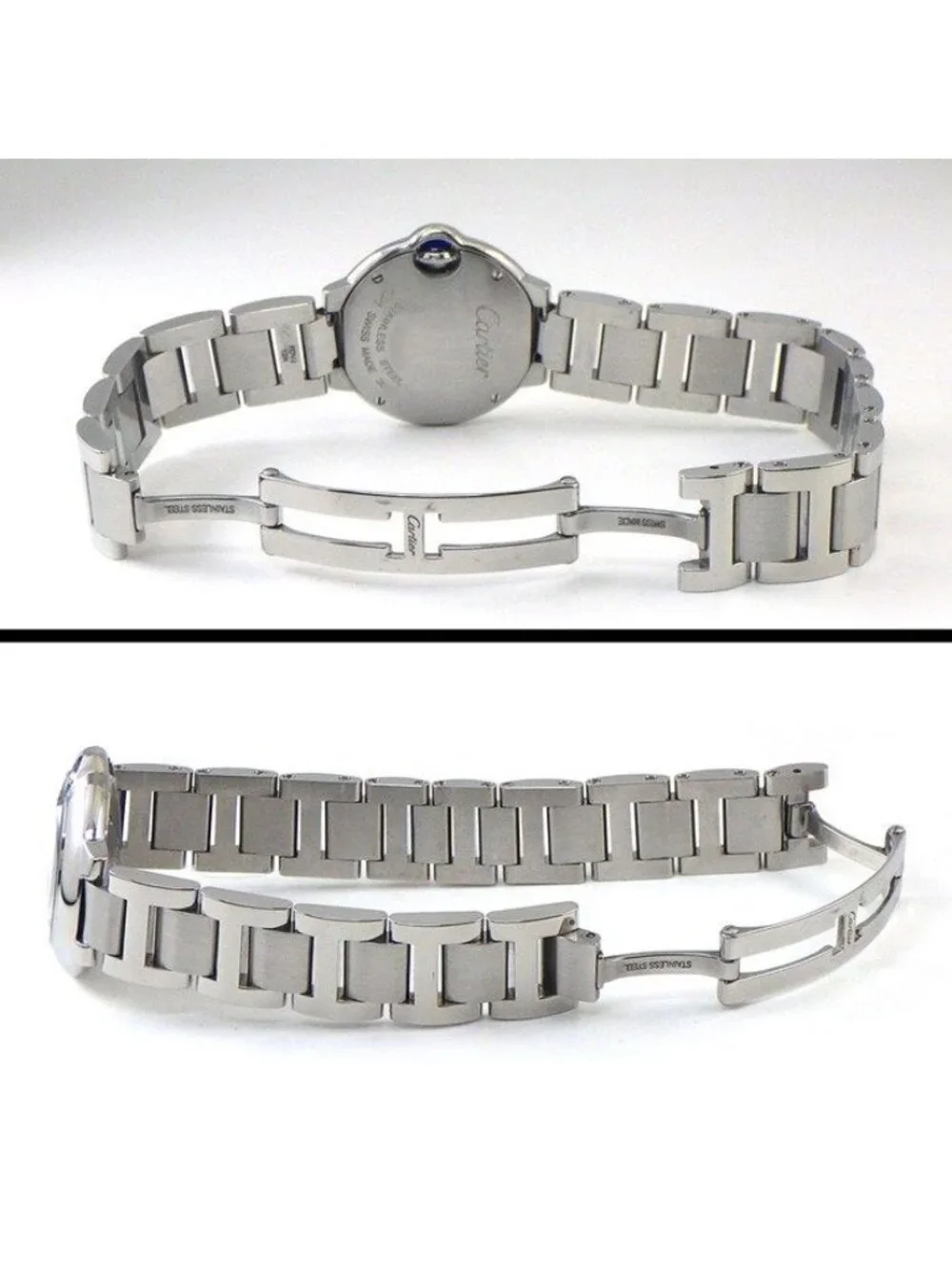Cartier Watch Baron Blue SM 11 Points Diamond Index Silver Guilloche Dial SS